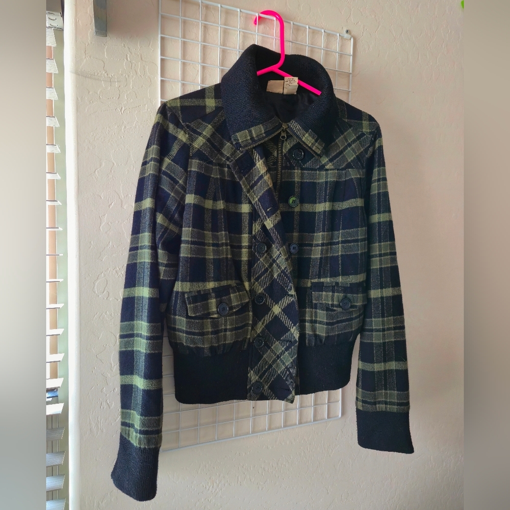 Mudd Black and Green Plaid Jacket